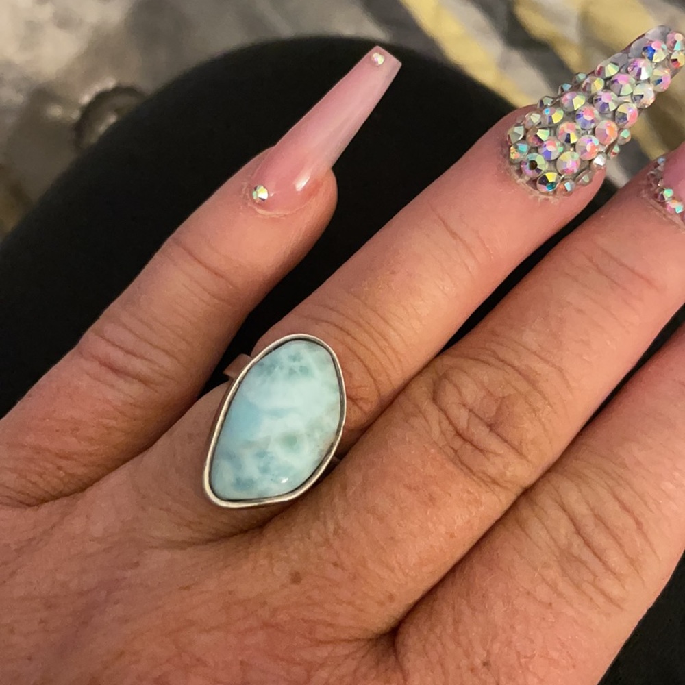 Silver Ring with Light Blue Larimar Stone - Women Jewelry Rings